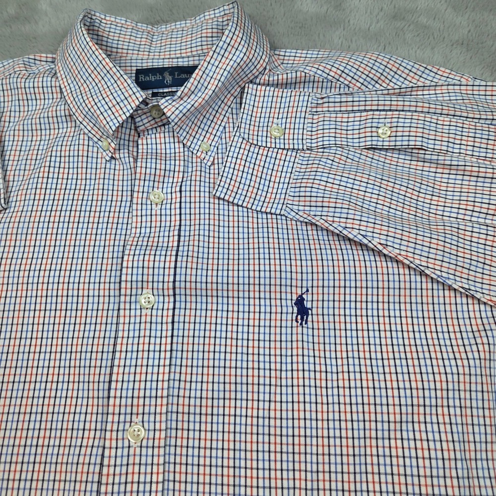 Ralph Lauren Button Down Shirt Men 17.5 34/35 Multi Color Tattersall Classic Fit